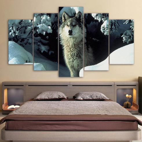 Tableau Loup Gris Enneigé